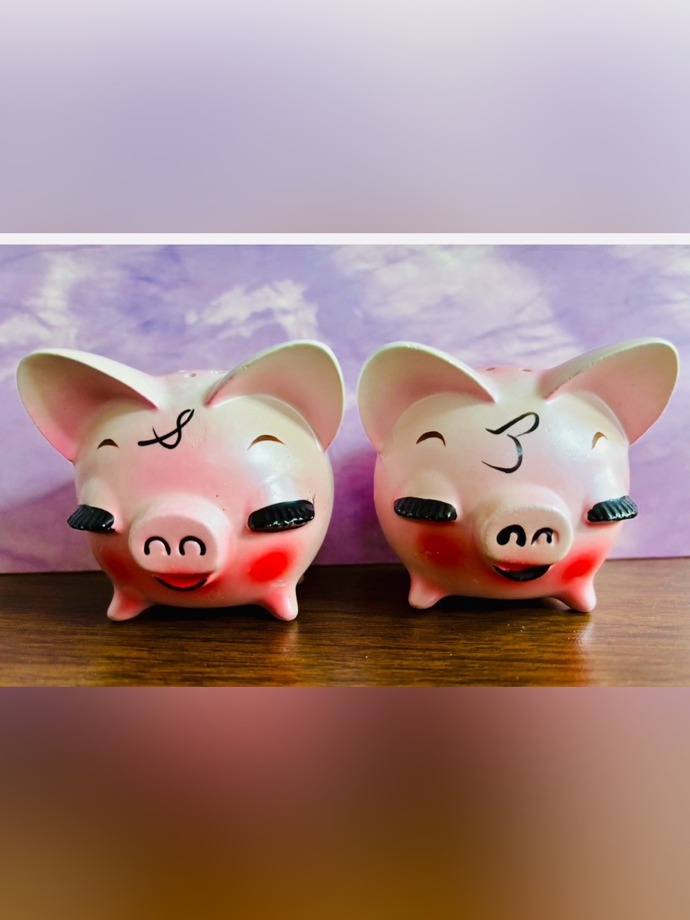 Vintage Anthropomorphic S & P Piggies w/ eyelashes